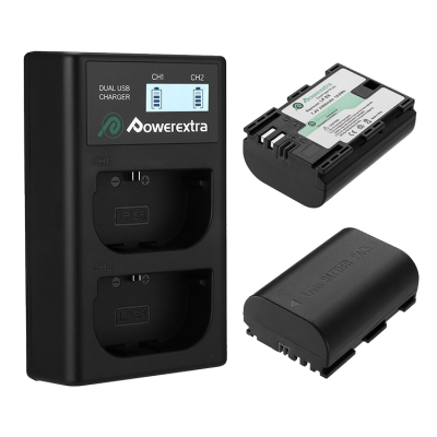 Двойное зарядное устройство Powerextra LP-E6 + 2 аккумулятора