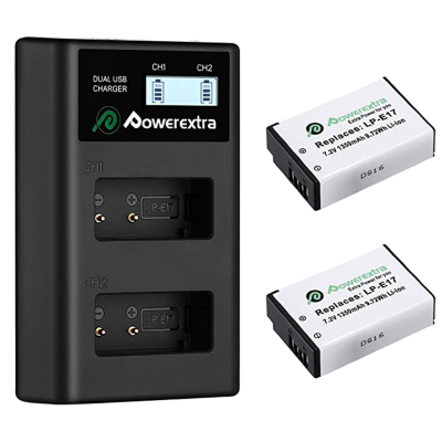 Двойное зарядное устройство Powerextra LP-E17 + 2 аккумулятора