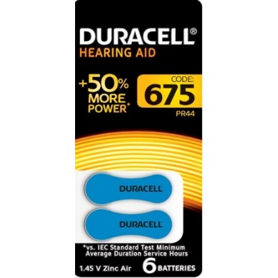 Элемент питания (батарейка/таблетка) Duracell ZA675 для слуховых аппаратов [воздушно-цинковая, PR44, AC675, DA675, 1.45 В]