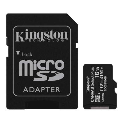Карта памяти 16GB Kingston Canvas Select Plus MicroSDHC Class 10 UHS-I + SD адаптер (SDCS2/16GB)