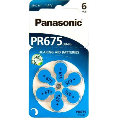 Элемент питания (батарейка/таблетка) Panasonic ZA675 для слуховых аппаратов [воздушно-цинковая, PR44, AC675, DA675, 1.45 В]