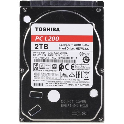 Внутренний жесткий диск HDD 2TB Toshiba L200, 3.5", SATA III (HDWL120EZSTA)