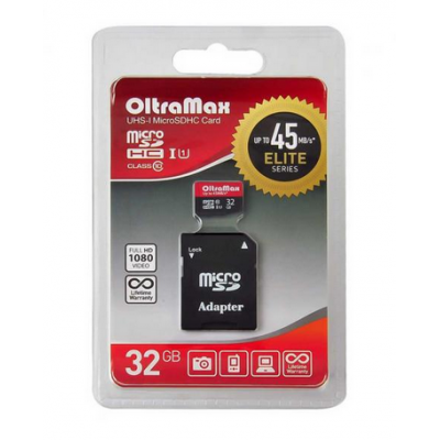 Карта памяти 32GB OltraMax Elite Class 10 UHS-I + SD адаптер (OM032GCSDHC10UHS-1-ElU1)