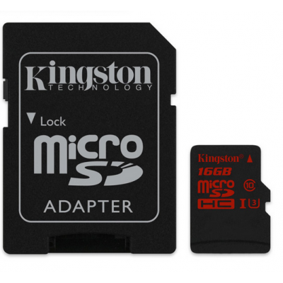 Карта памяти 16GB Kingston microSDHC Class 10 UHS-I (U3) + SD адаптер (SDCA3/16GB)