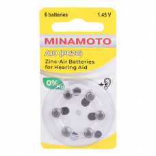 Элемент питания (батарейка/таблетка) MINAMOTO ZA10 BL6 для слуховых аппаратов [воздушно-цинковая, PR70, AC10, DA230, 1.45 В]