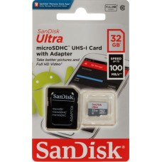 Карта памяти 32GB SanDisk Ultra MicroSDHC Class 10 UHS-I + SD адаптер (SDSQUNR-032G-GN3MA)