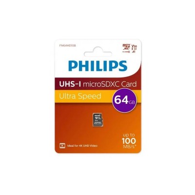 Карта памяти 64GB Philips MicroSDXC Class 10 A1 V30 UHS-I U3 (FM64MD55B/97)