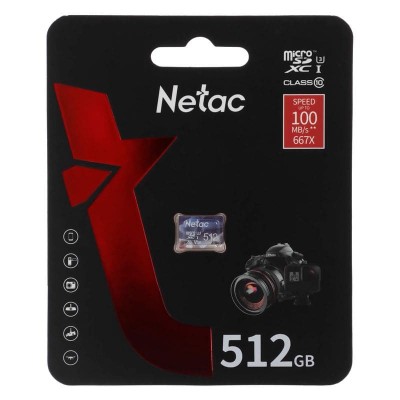 Карта памяти MicroSDXC 512GB Netac P500 Ultra Class 10 A1 U3 V30 без адаптера (NT02P500ULT-512G-S)