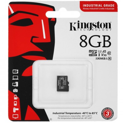 Карта памяти MicroSD 8GB Kingston Class 10 Industrial Temp pSLC A1 (100/80 Mb/s) без адаптера