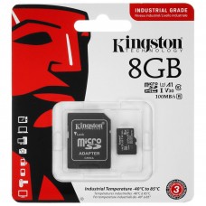 Карта памяти MicroSD 8GB Kingston Class 10 Industrial Temp pSLC A1 (100/80 Mb/s) + SD адаптер