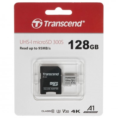 Карта памяти 128GB Transcend 300S MicroSDXC Class 10 UHS-I + SD адаптер (TS128GUSD300S-A)