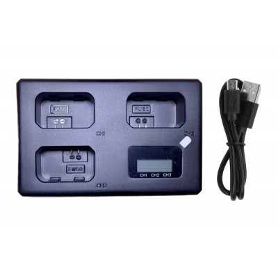 Тройное зарядное устройство для аккумуляторов Sony NP-FW50 Gokyo TT-NPFW50 с дисплеем и Type-C