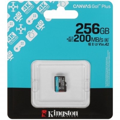 Карта памяти MicroSDXC 256GB Kingston Class 10 Canvas Go Plus A2 U3 V30 (200 Mb/s) без адаптера