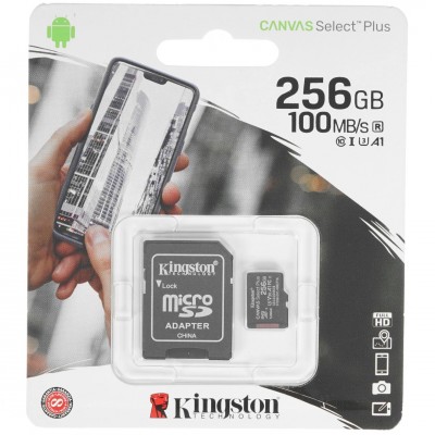 Карта памяти MicroSDXC 256GB Kingston Class 10 Canvas Select Plus A1 (100 Mb/s) + SD адаптер (SDCS2/256GB)