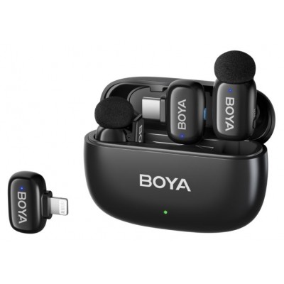 Ультракомпактная двухканальная беспроводная микрофонная система BOYA MINI-12, разъем Lightning + Type-C в зарядном кейсе