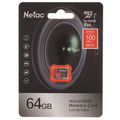 Карта памяти MicroSD 64GB Netac P500 Extreme Pro Class 10 UHS-I A1 V30 (100 Mb/s) без адаптера (NT02P500PRO-064G-S)