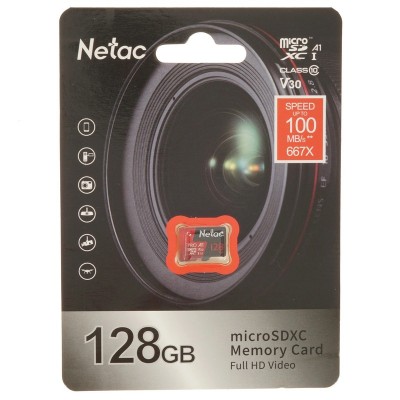 Карта памяти MicroSD 128GB Netac P500 Extreme Pro Class 10 UHS-I A1 V30 (100 Mb/s) без адаптера (NT02P500PRO-128G-S)