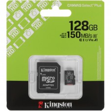 Карта памяти MicroSD 128GB Kingston Class 10 Canvas Select Plus A1 U1 V10 (150 Mb/s) + SD адаптер