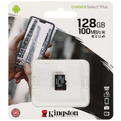 Карта памяти MicroSD 128GB Kingston Class 10 Canvas Select Plus A1 (100 Mb/s) без адаптера