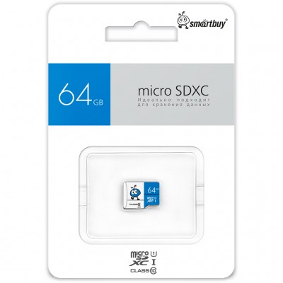 Карта памяти MicroSD 64GB Smart Buy Class 10 UHS-I синие без адаптера