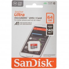 Карта памяти MicroSD 64GB SanDisk Class 10 Ultra UHS-I A1 (140 Mb/s) без адаптера (SDSQUAB-064G-GN6MN)