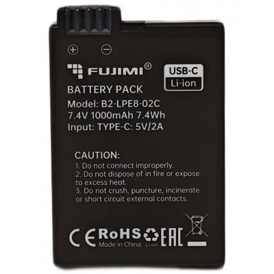 Аккумулятор Fujimi FBTLP-E8 (1000 mAh) с портом USB-C для камер Canon